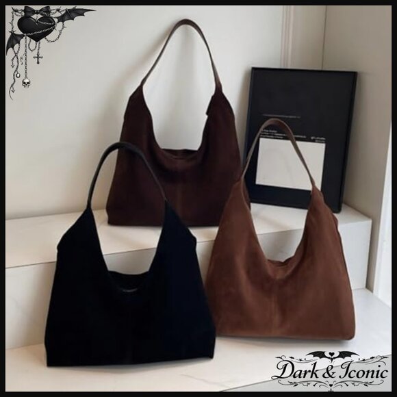 Slouchy Suede Hobo Shoulder Bag Large Capacity Work Travel Purse - Picture 7 of 7